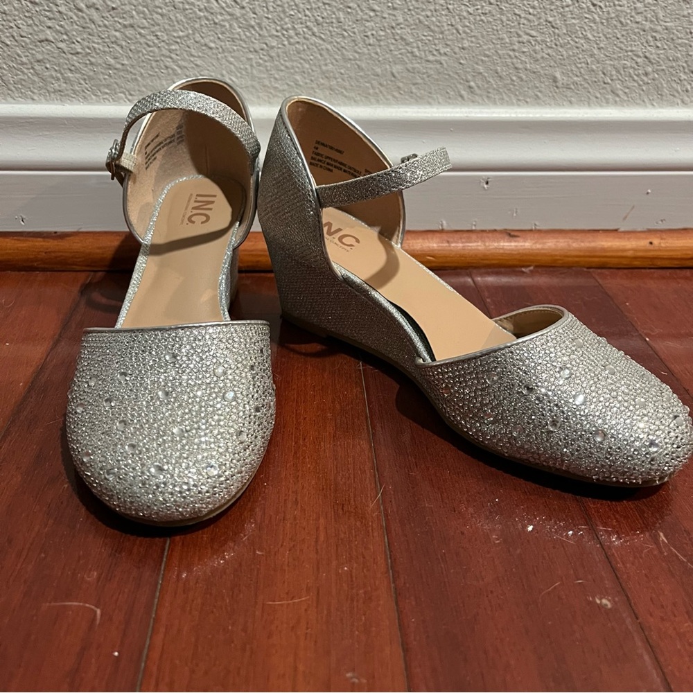 I.N.C. International Concepts Girls Sienna Silver Wedge Shoes Rhinestones